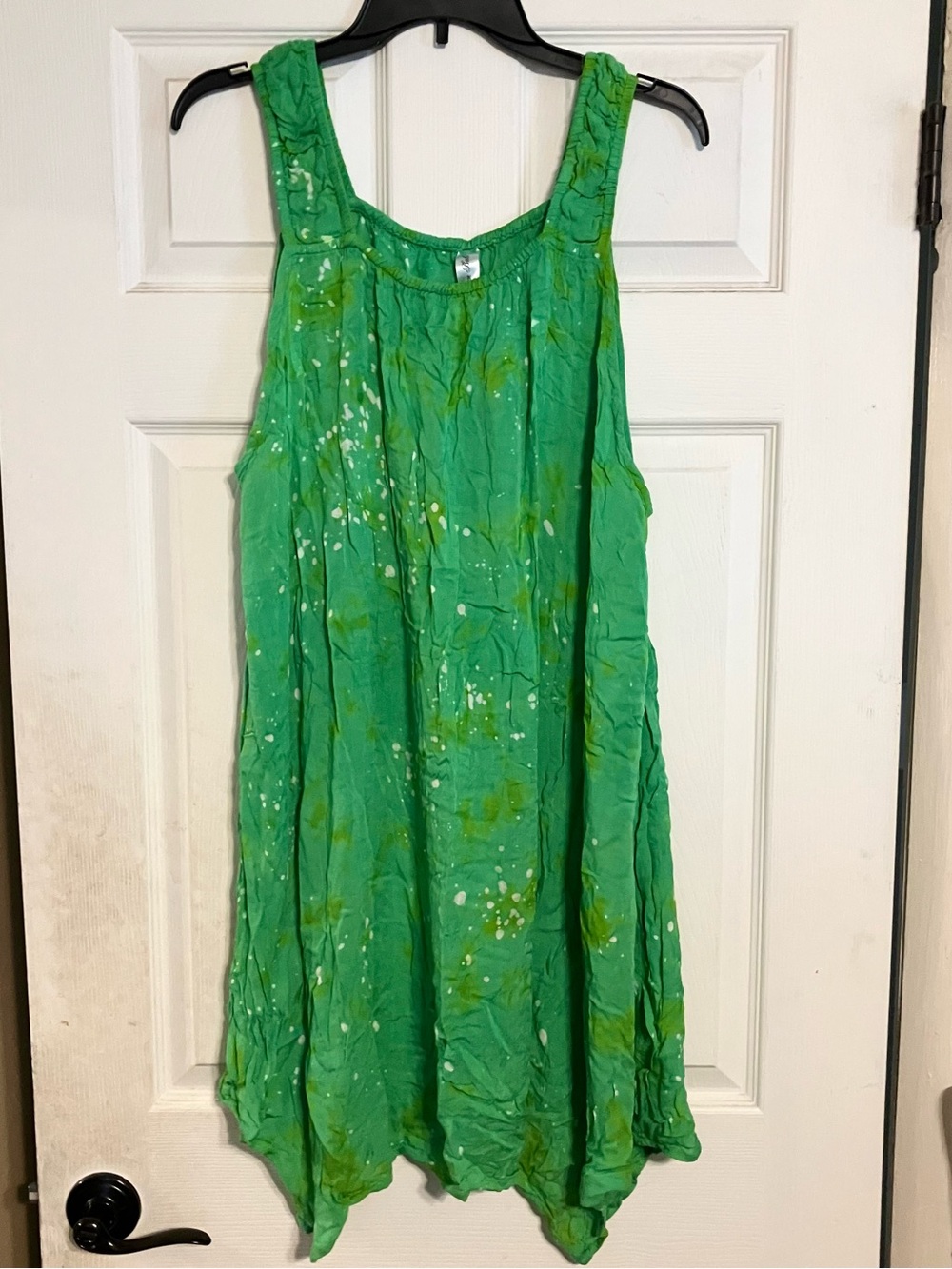 From Bali Green Batik Tie Dye Handkerchief Hem Crinkle Dress Swim Cover Up OS